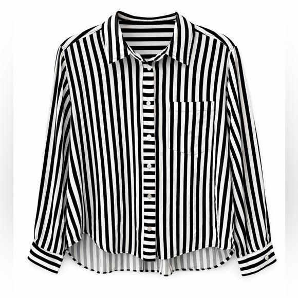 Jane and Delancey Tops - Jane + Delancey White Black Stripe Button Down Long Sleeve Top Medium